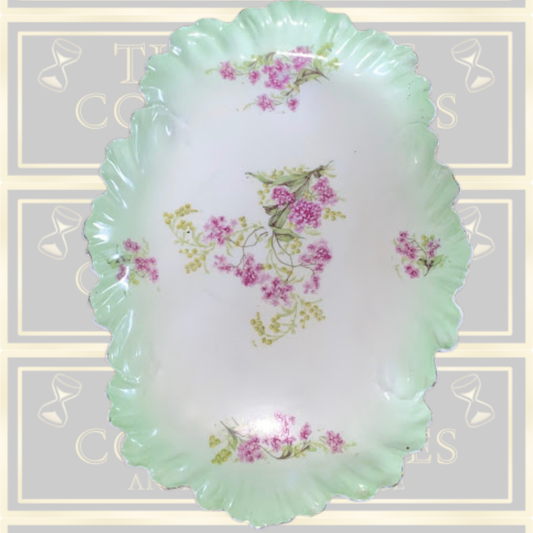 Vintage Limoges Pink Floral Green & Gold Vanity Tray