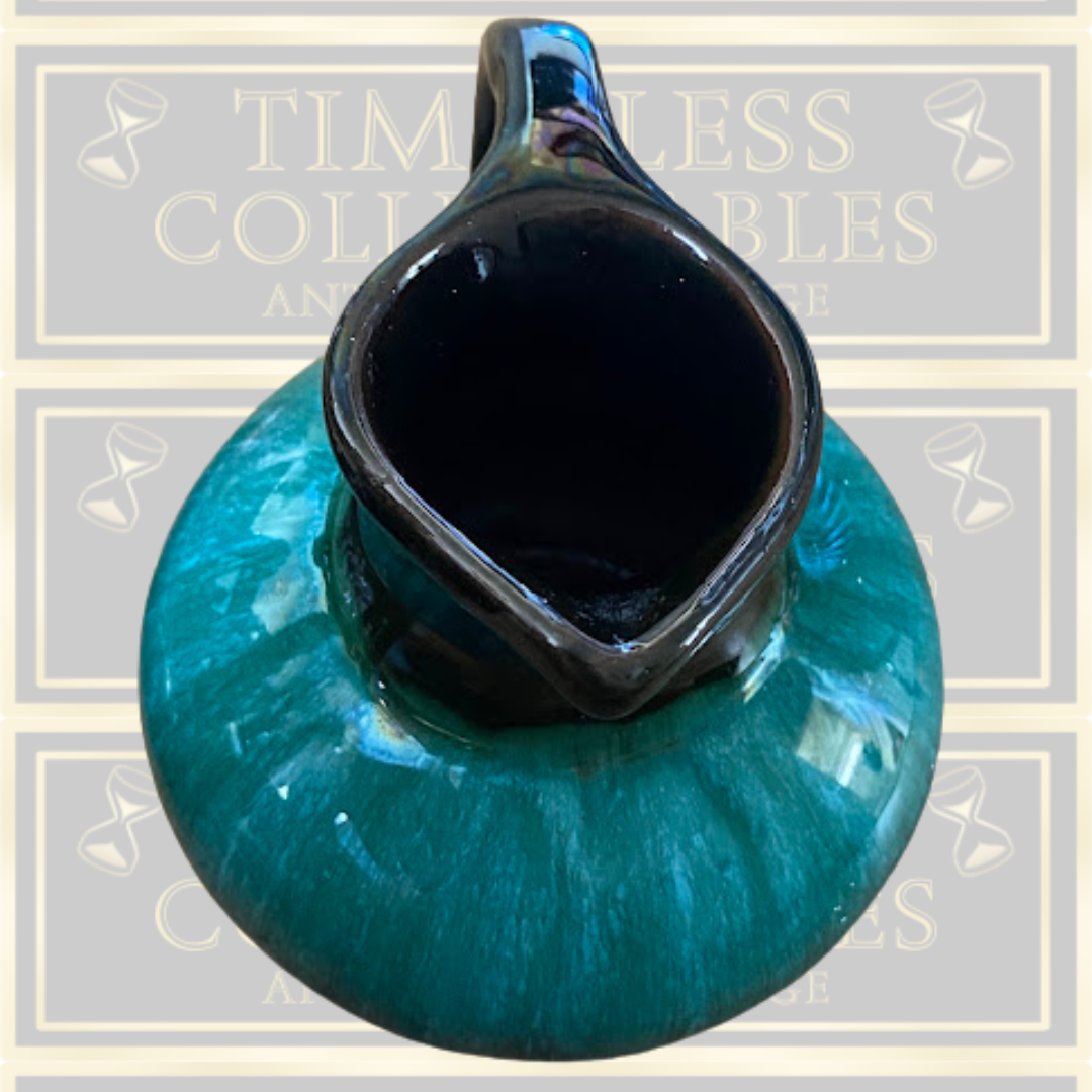 Blue Mountain Pottery Pitcher Green Black Iridescent Drip Glaze