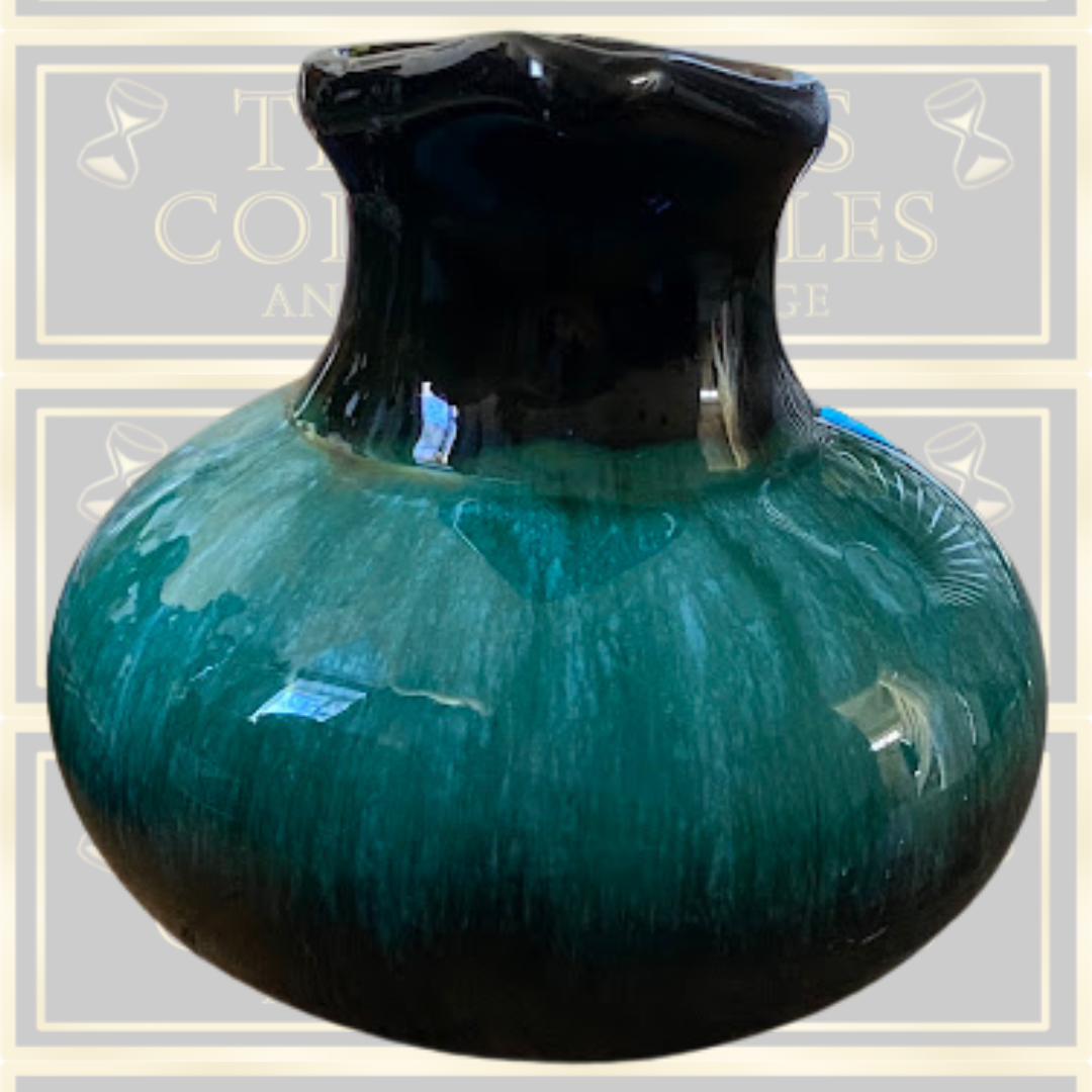Blue Mountain Pottery Pitcher Green Black Iridescent Drip Glaze