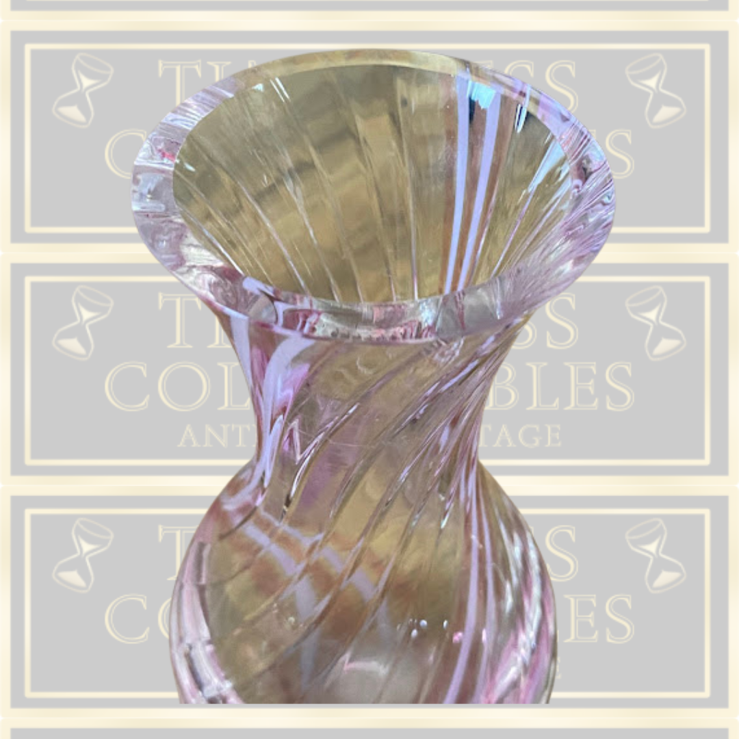 Vintage Caithness Glass "Flamenco" Swirl Pink Clear Glass Vase