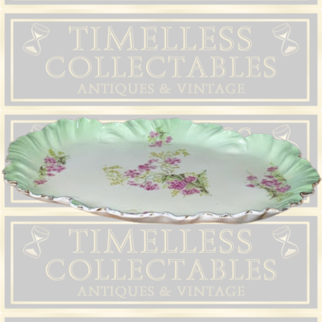 Vintage Limoges Pink Floral Green & Gold Vanity Tray