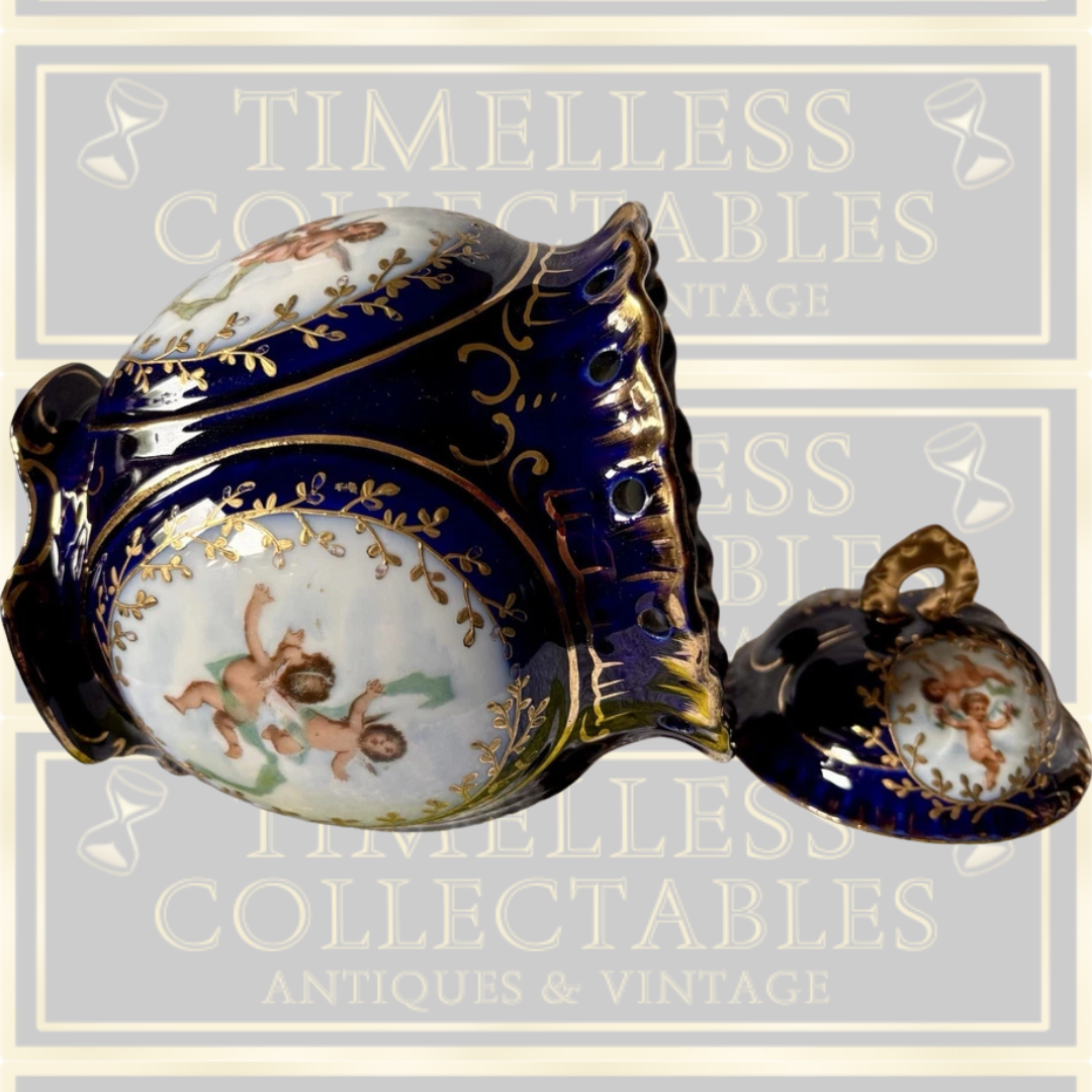 Antique Austrian Hand Painted Cherubs Lidded Urn/Canister