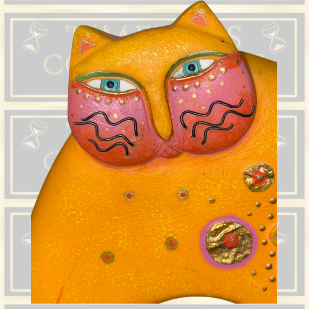 Vintage Laurel Burch Orange Flowering Feline Arched Cat