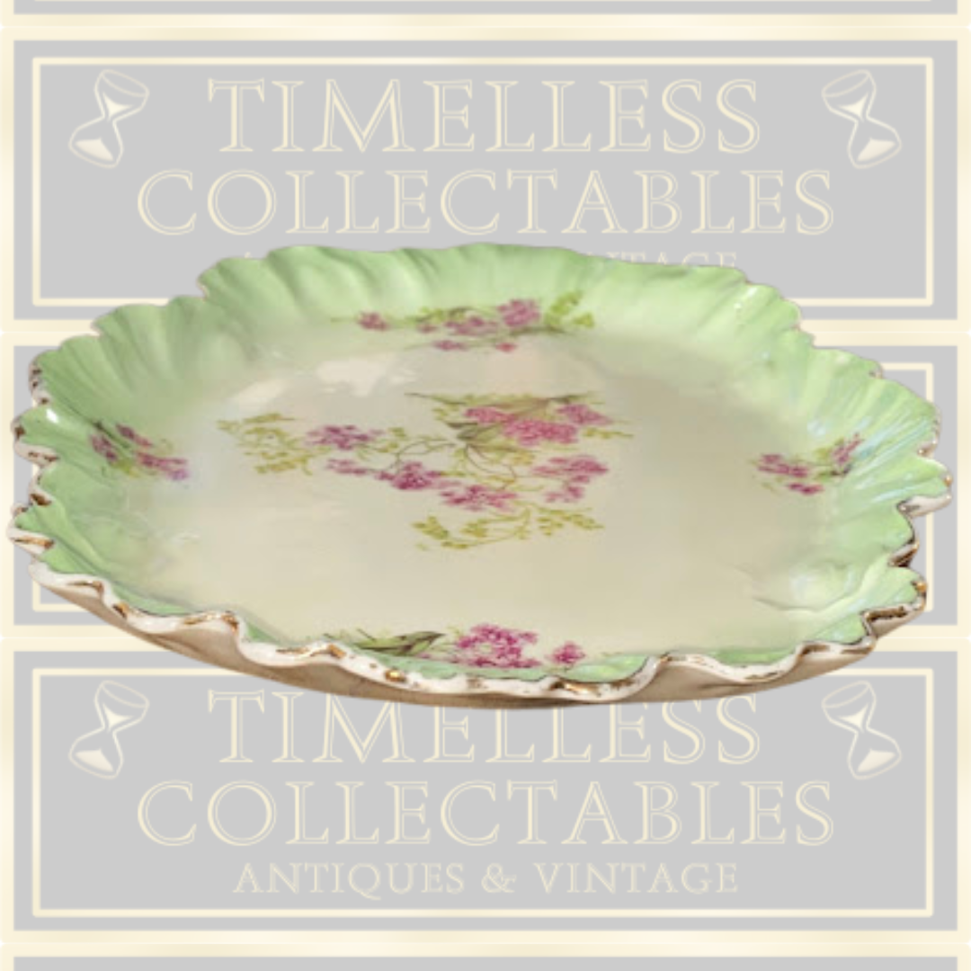 Vintage Limoges Pink Floral Green & Gold Vanity Tray