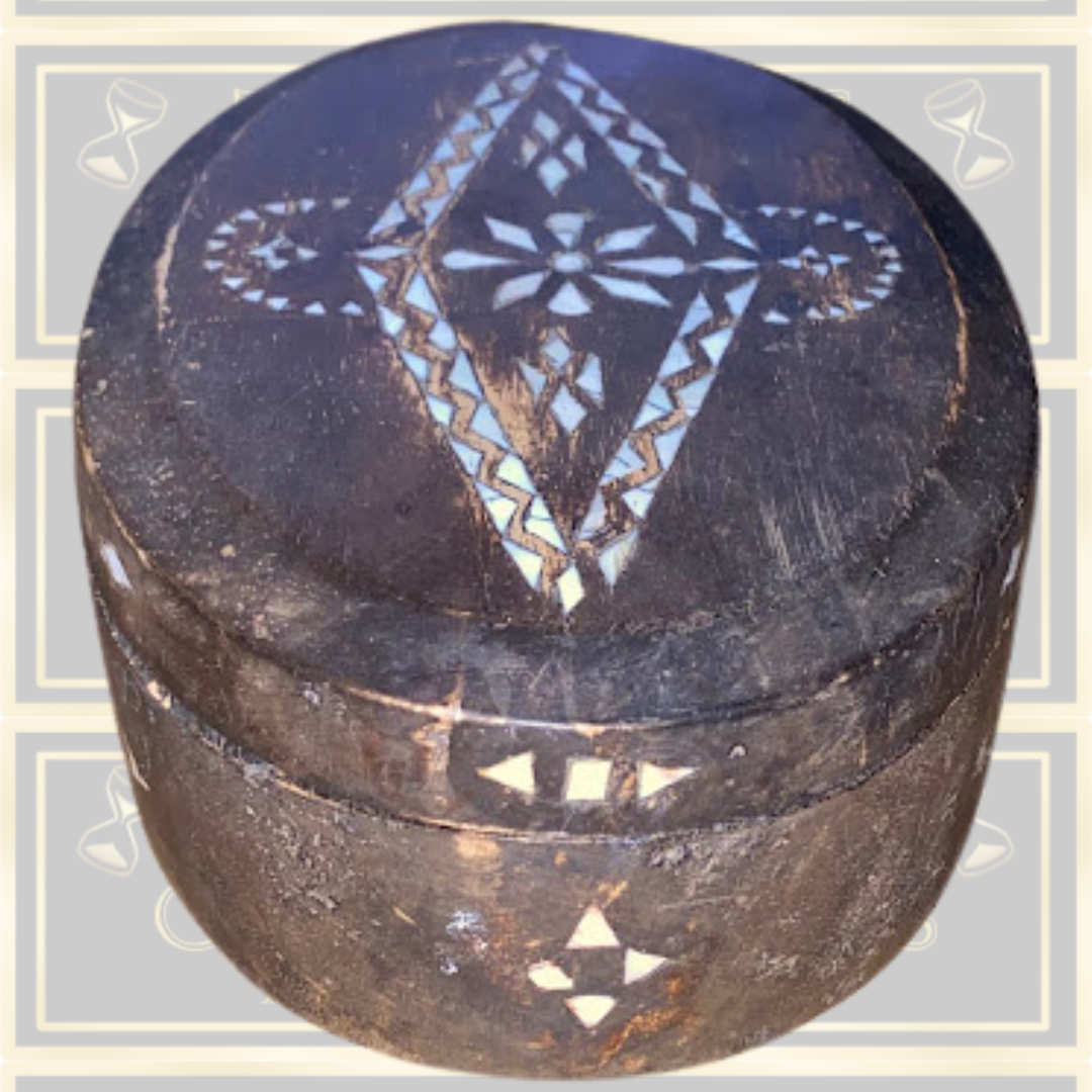 Vintage Hand-Carved Wooden Box Mother-of-Pearl Inlay