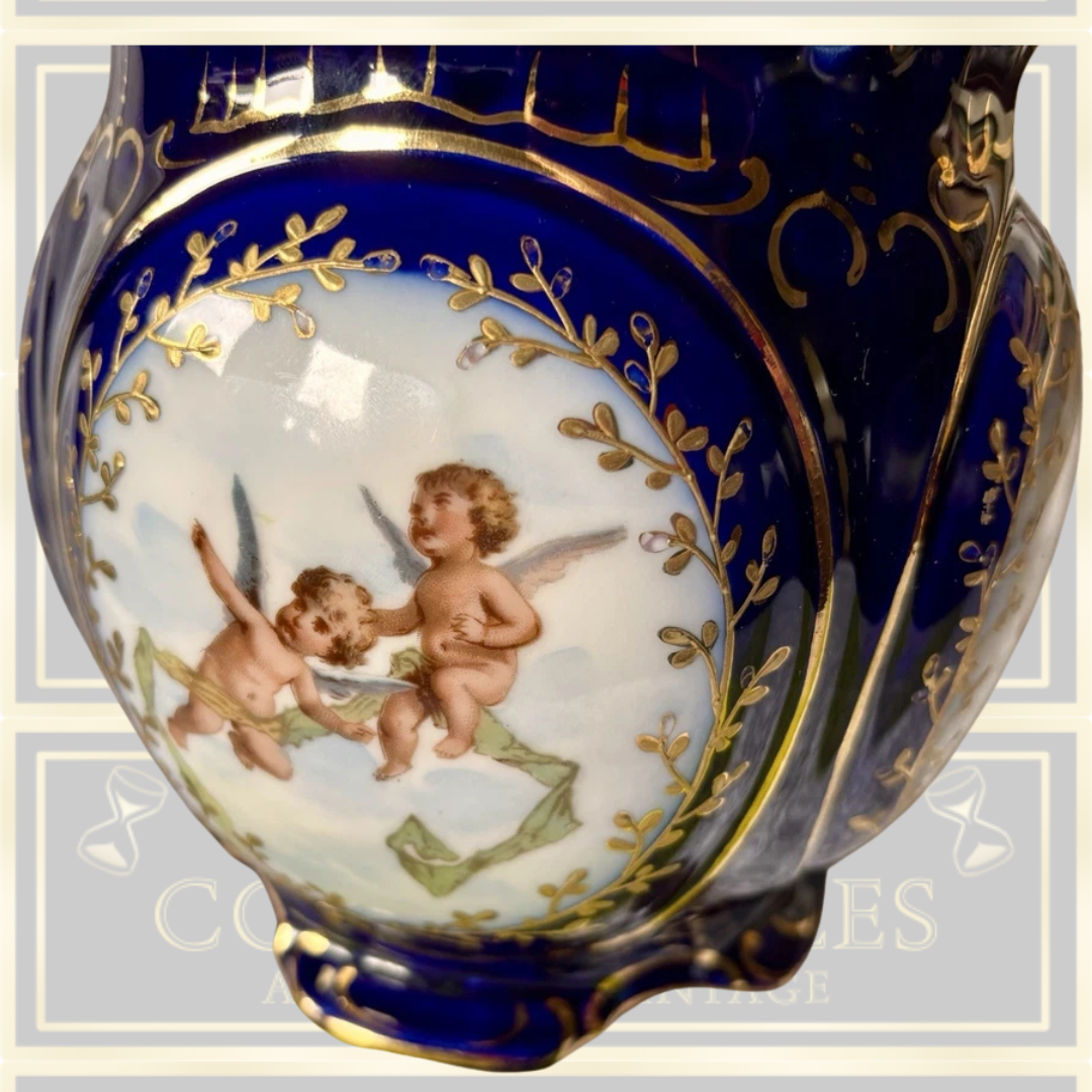 Antique Austrian Hand Painted Cherubs Lidded Urn/Canister