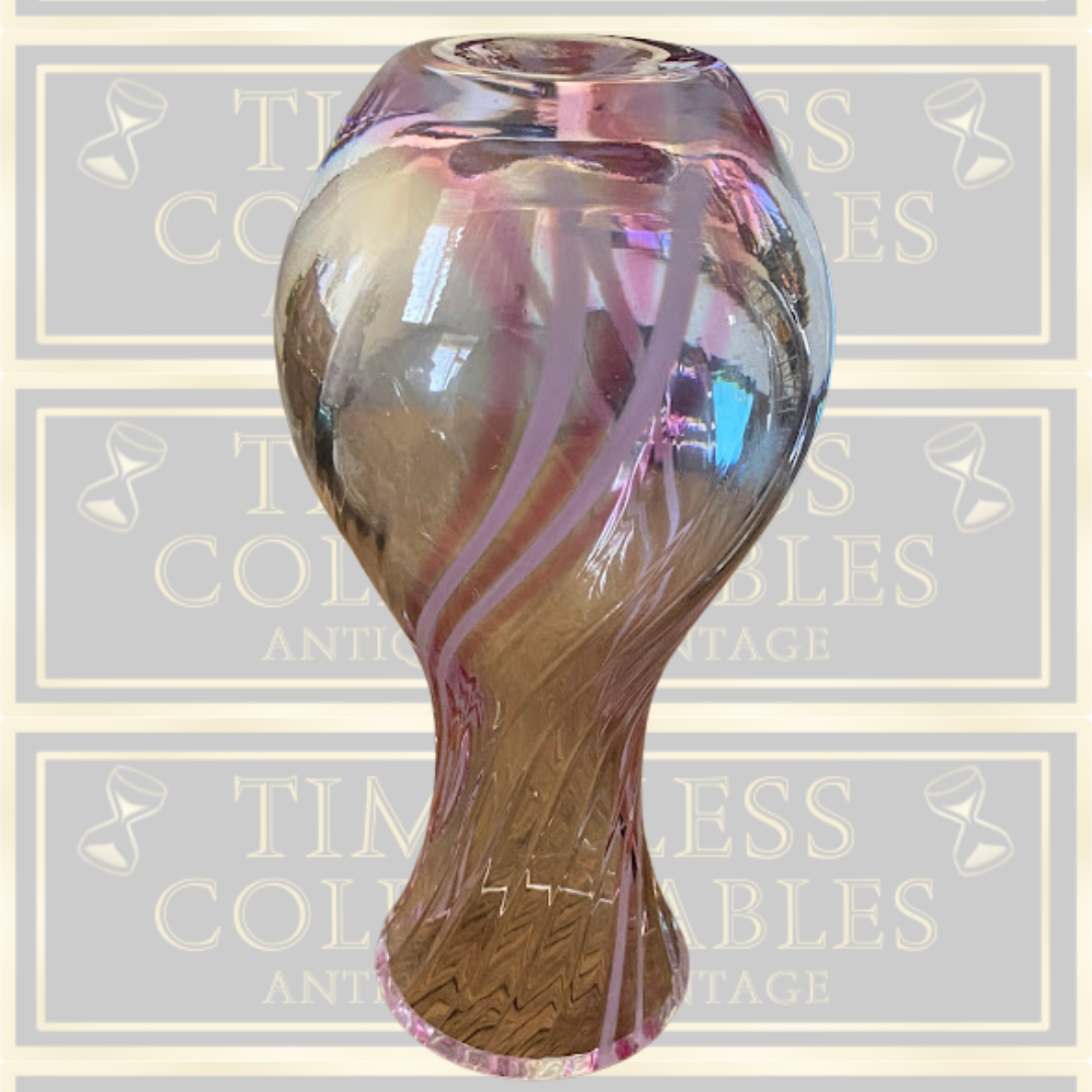 Vintage Caithness Glass "Flamenco" Swirl Pink Clear Glass Vase