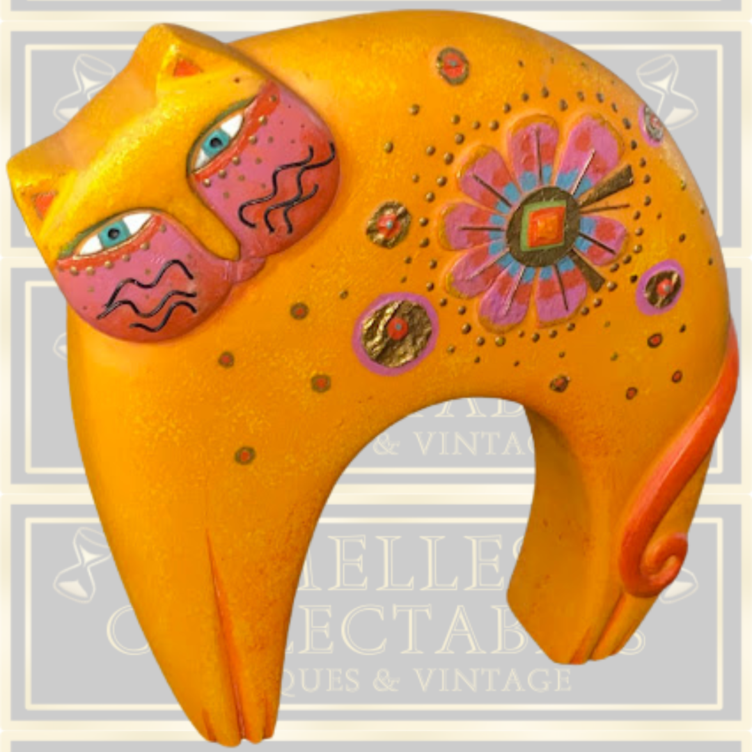 Vintage Laurel Burch Orange Flowering Feline Arched Cat