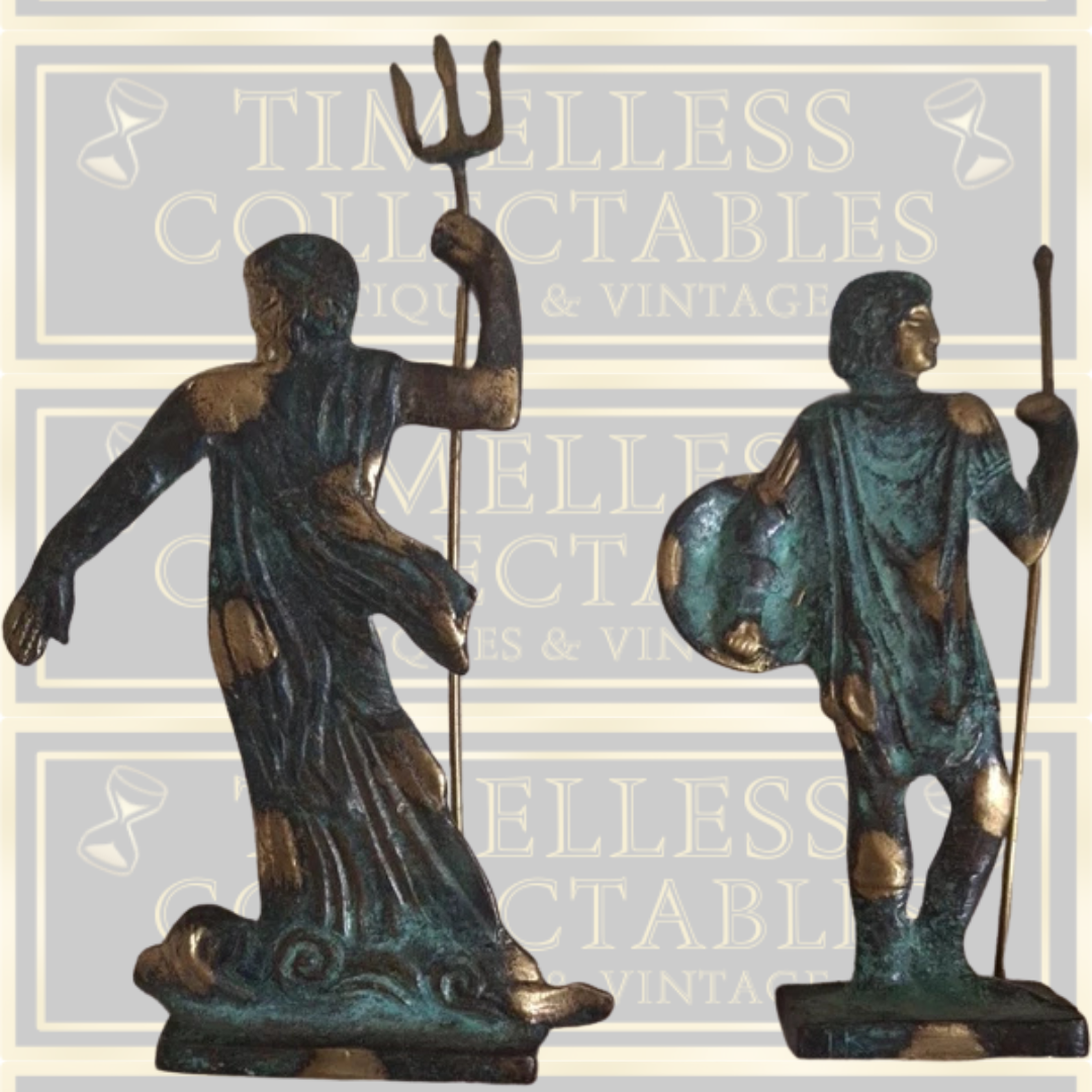 Pair Bronze Greek Gods, Poseidon, Alexander the Great