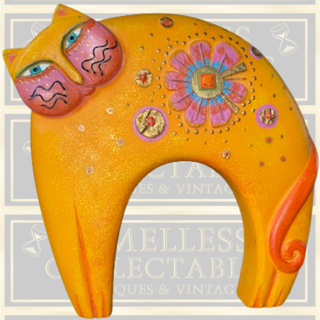 Vintage Laurel Burch Orange Flowering Feline Arched Cat