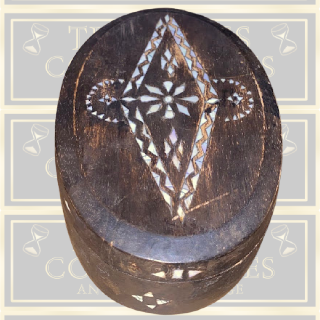 Vintage Hand-Carved Wooden Box Mother-of-Pearl Inlay