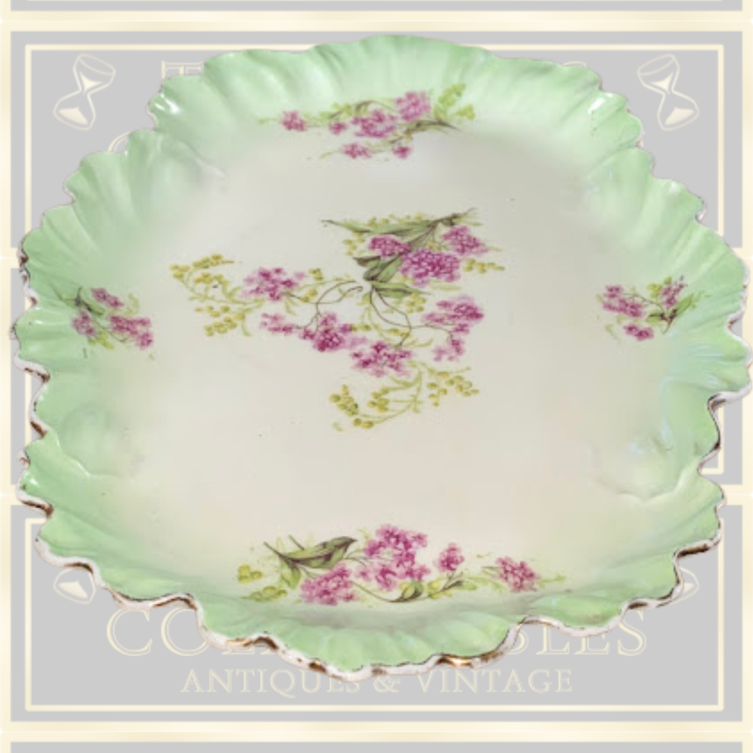 Vintage Limoges Pink Floral Green & Gold Vanity Tray