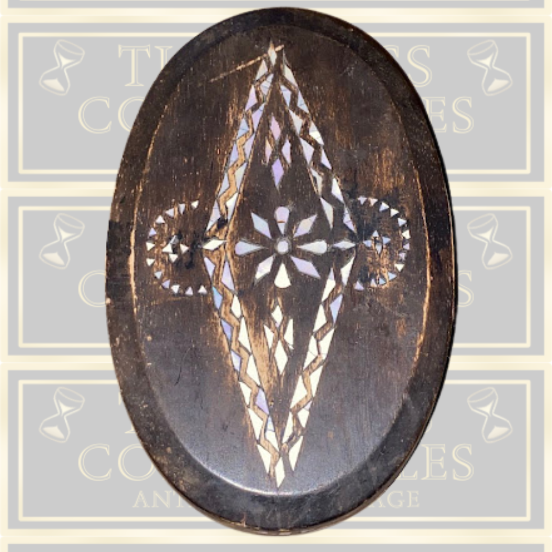 Vintage Hand-Carved Wooden Box Mother-of-Pearl Inlay