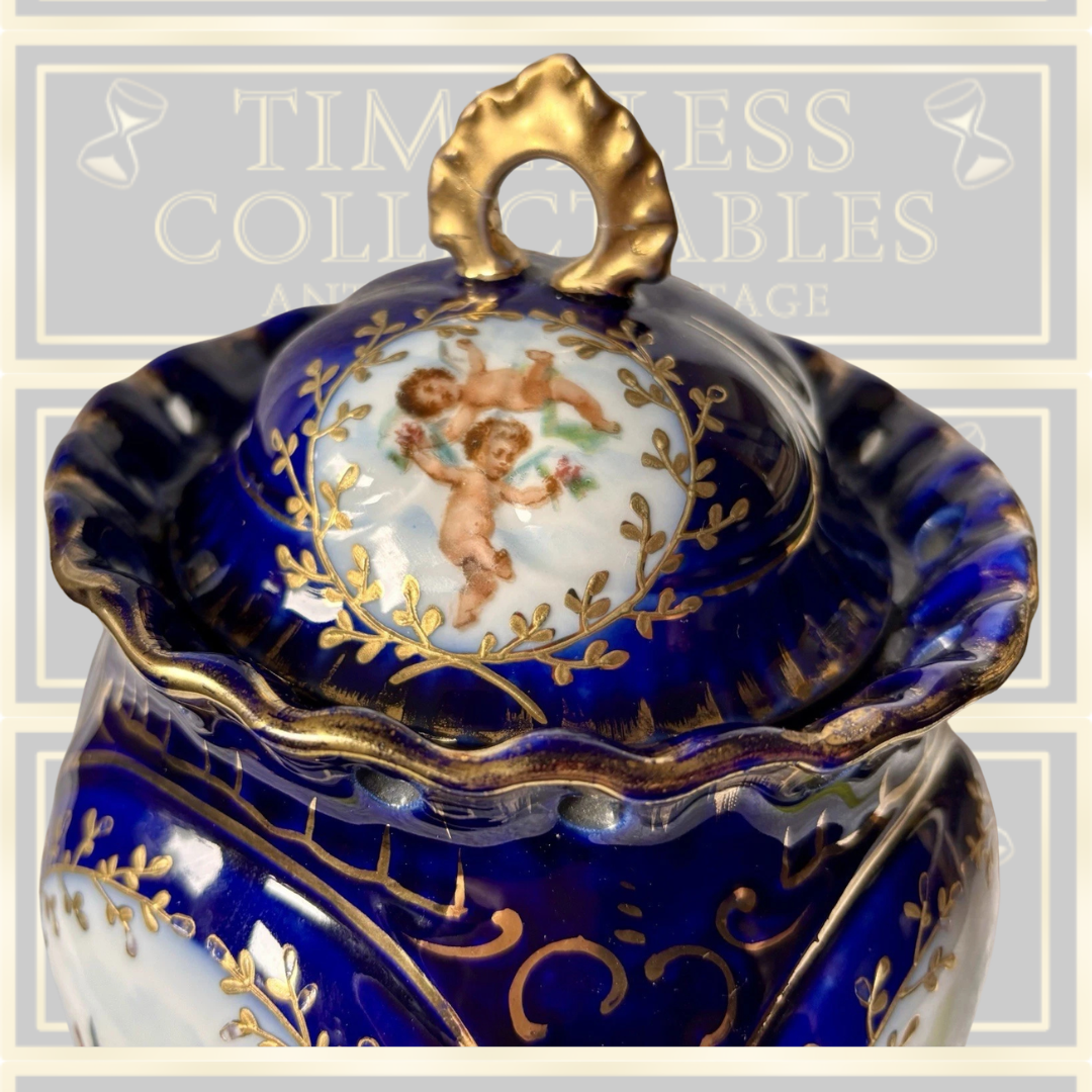Antique Austrian Hand Painted Cherubs Lidded Urn/Canister
