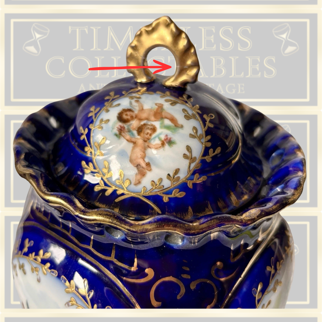 Antique Austrian Hand Painted Cherubs Lidded Urn/Canister