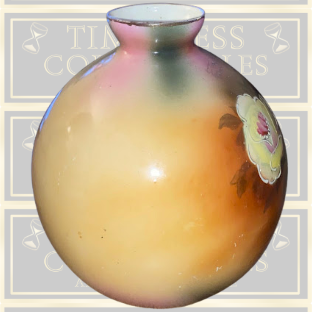 Vintage Art Nouveau Pink Rose Bulbous Porcelain Vase