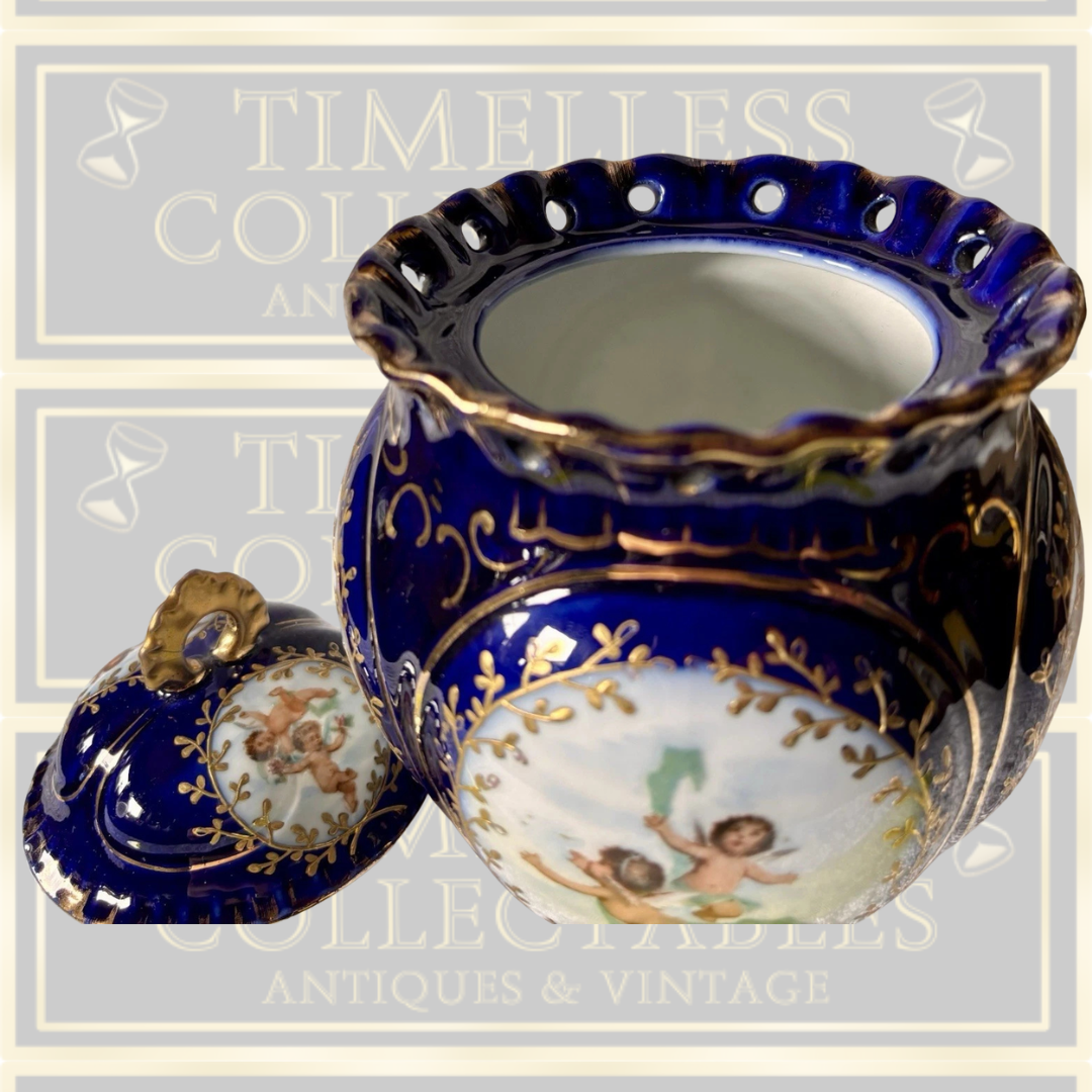 Antique Austrian Hand Painted Cherubs Lidded Urn/Canister