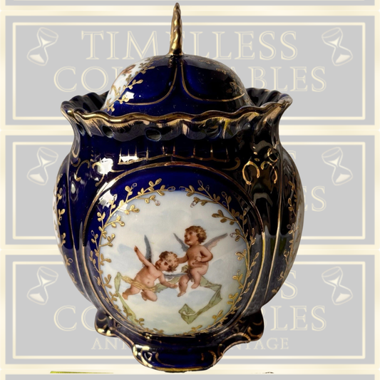 Antique Austrian Hand Painted Cherubs Lidded Urn/Canister