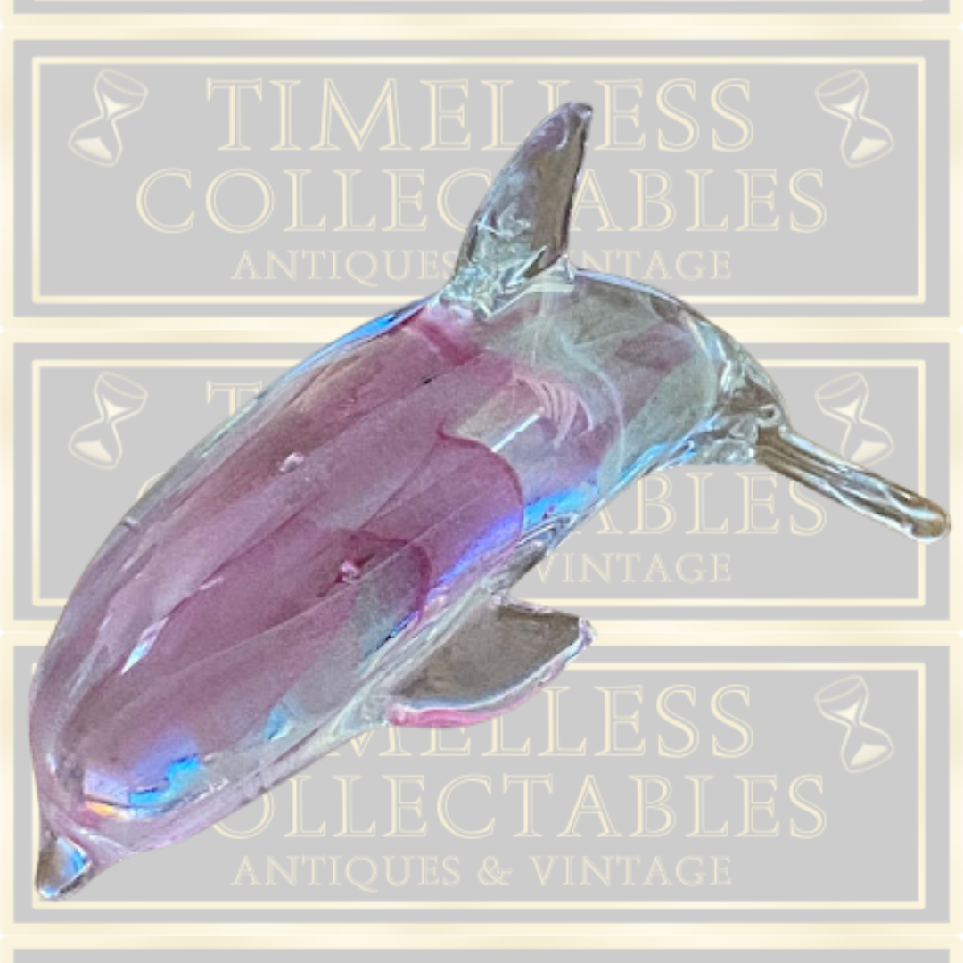 Dynasty Gallery UV Art Glass Pink/White Dolphin Paper Weight