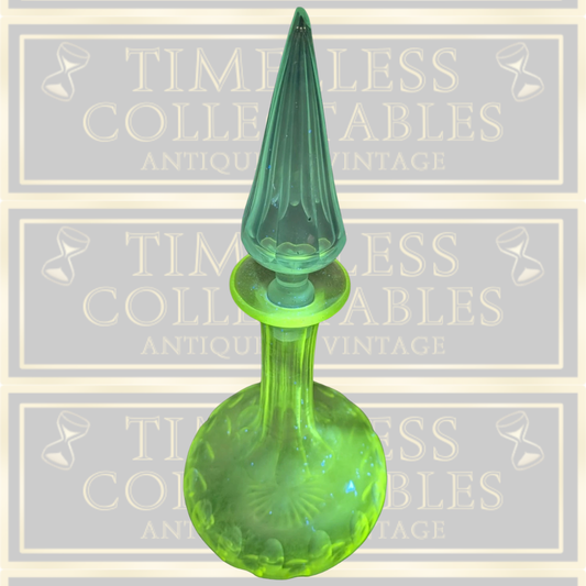 Large Vintage Art Deco Manganese Green Glow Clear Glass Decanter