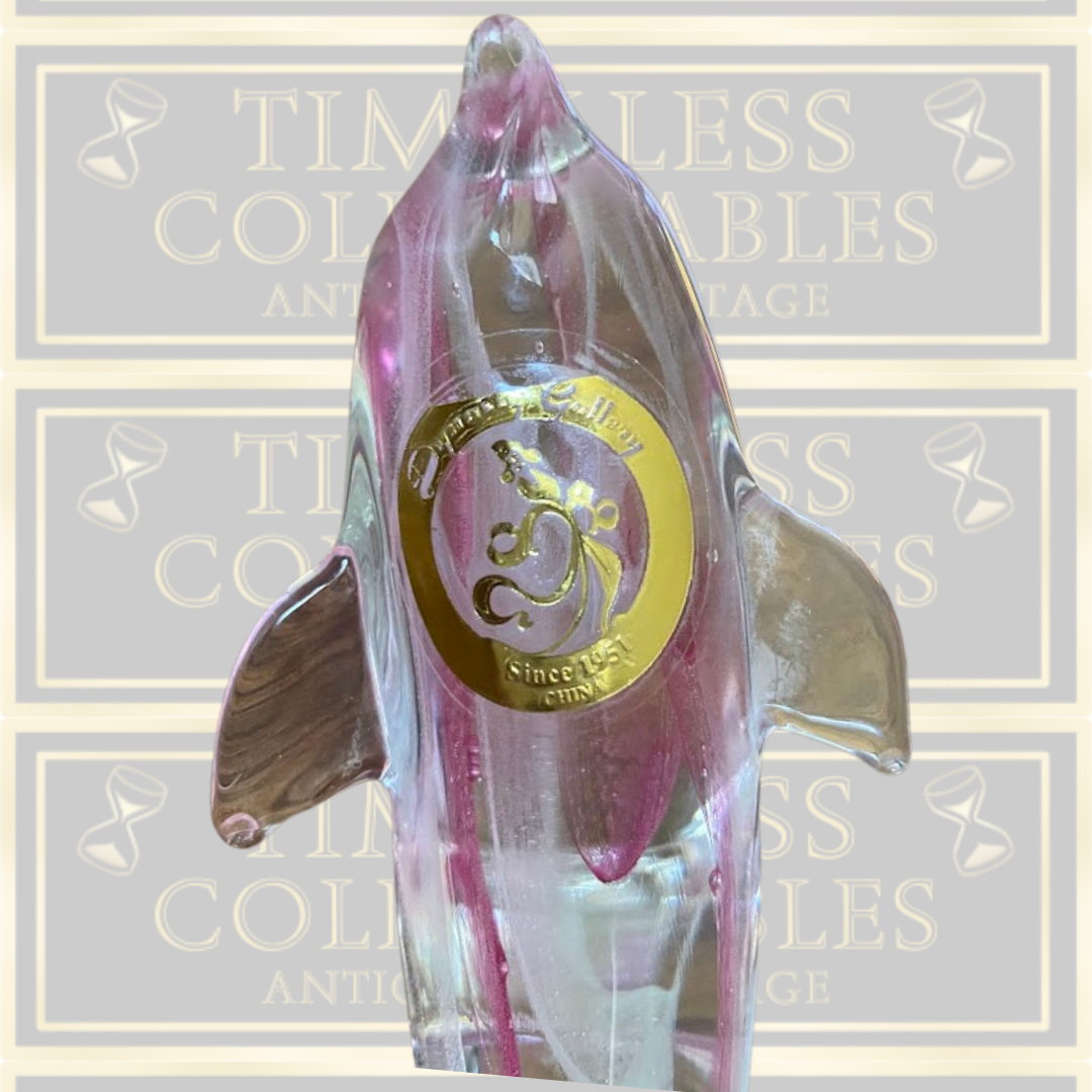 Dynasty Gallery UV Art Glass Pink/White Dolphin Paper Weight