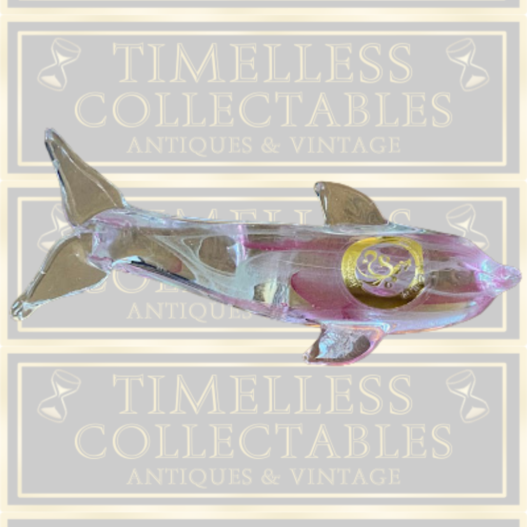 Dynasty Gallery UV Art Glass Pink/White Dolphin Paper Weight