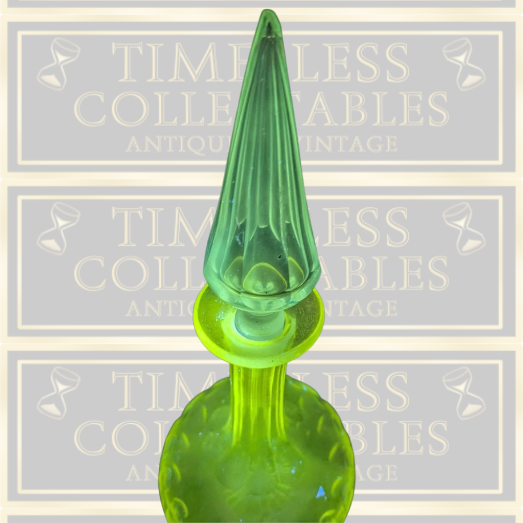 Large Vintage Art Deco Manganese Green Glow Clear Glass Decanter
