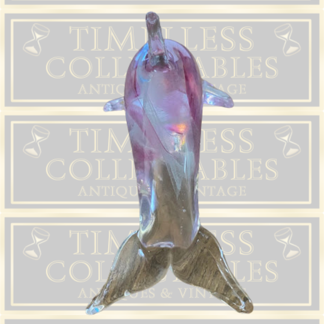 Dynasty Gallery UV Art Glass Pink/White Dolphin Paper Weight