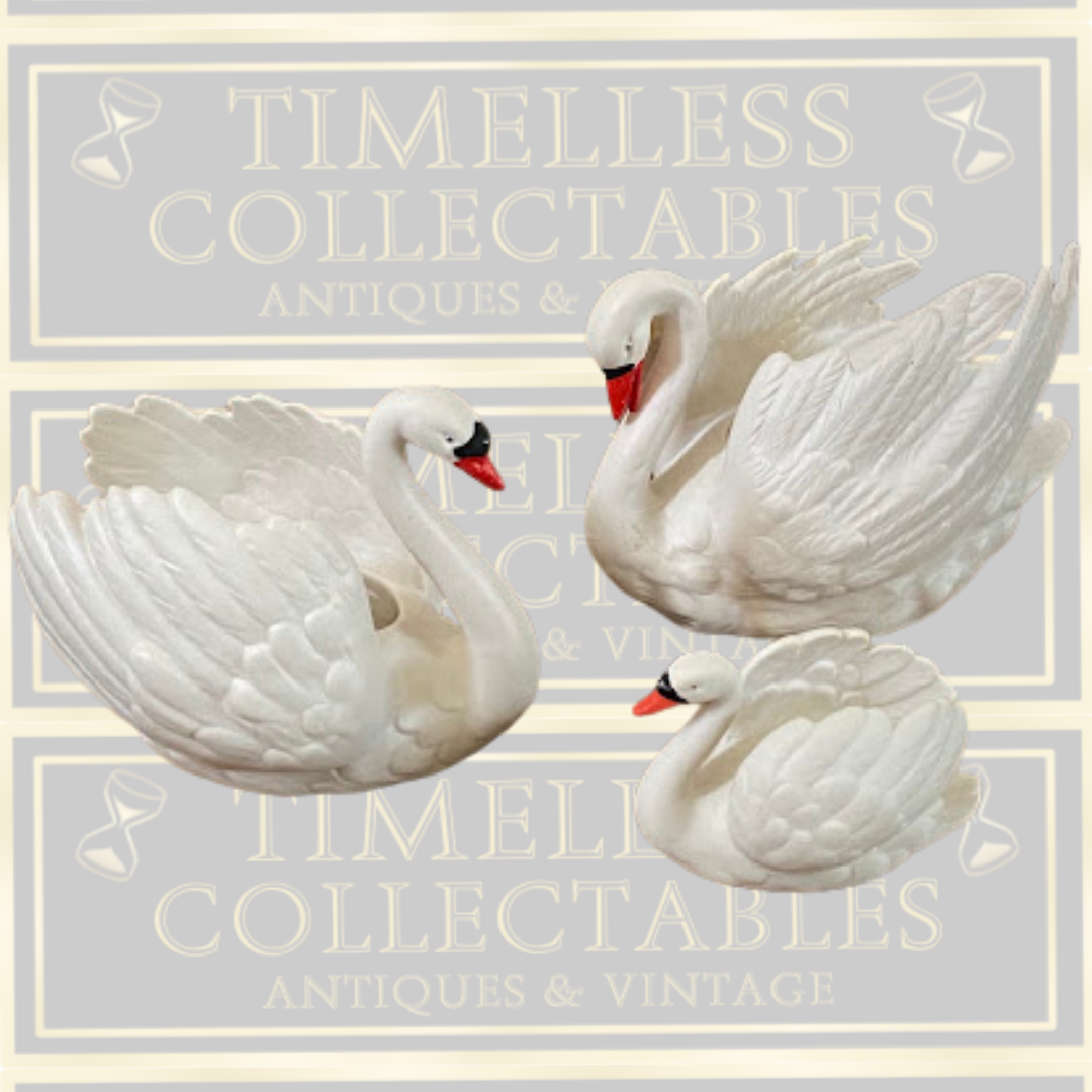 Three Vintage Goebel White Porcelain Swan Figurine West Germany