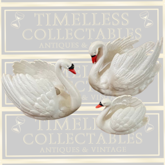 Three Vintage Goebel White Porcelain Swan Figurine West Germany