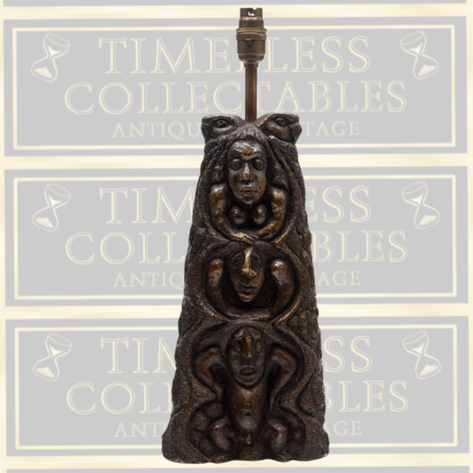Vintage Sculptured Large Bronze Figurative Totem Tribal Form Double Sided Lamp