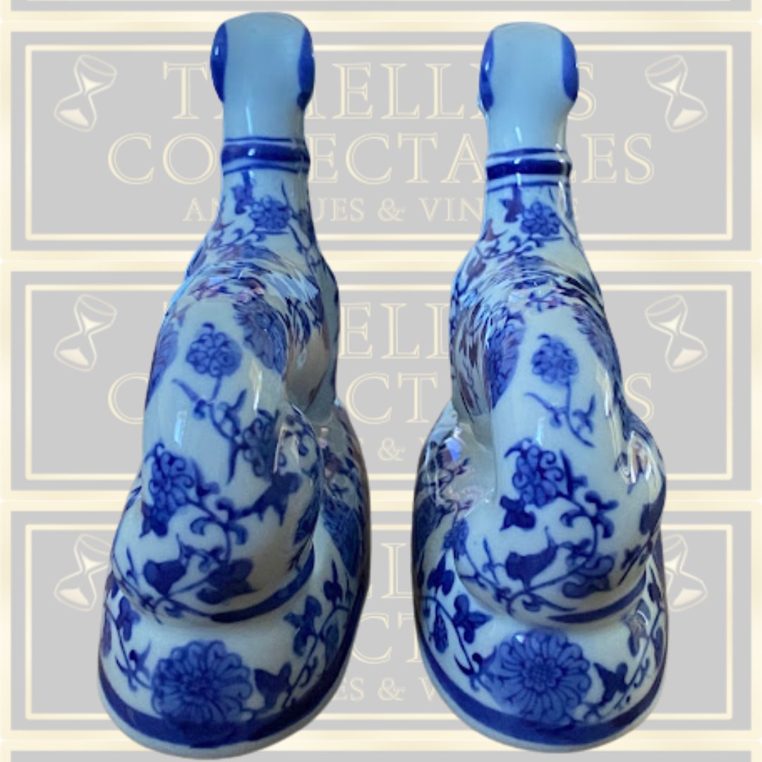 Vintage Pair Chinoiserie Porcelain Greyhound Delfts Style Dogs