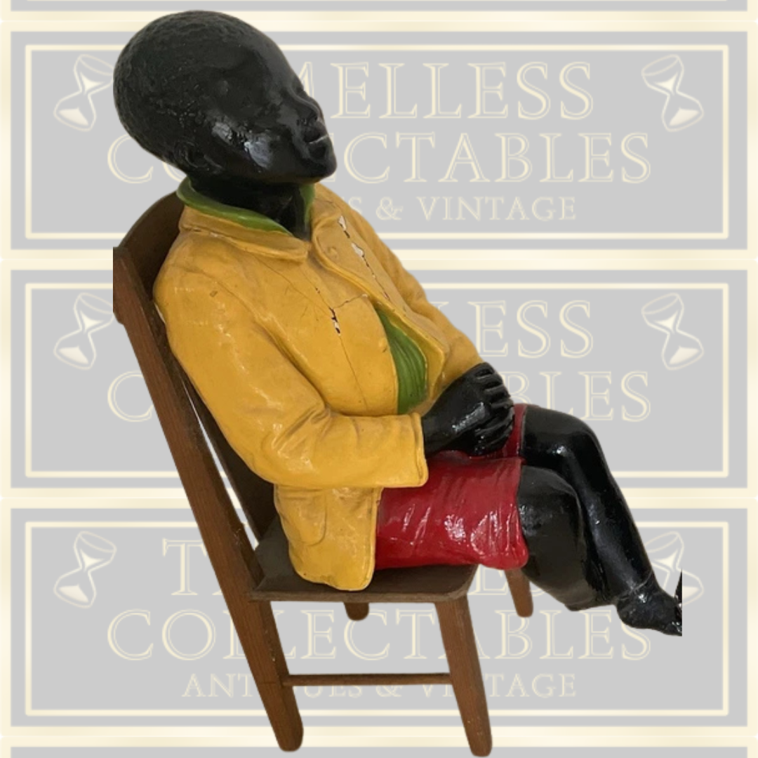 Antique Goldscheider Black Boy On A Wooden Chair