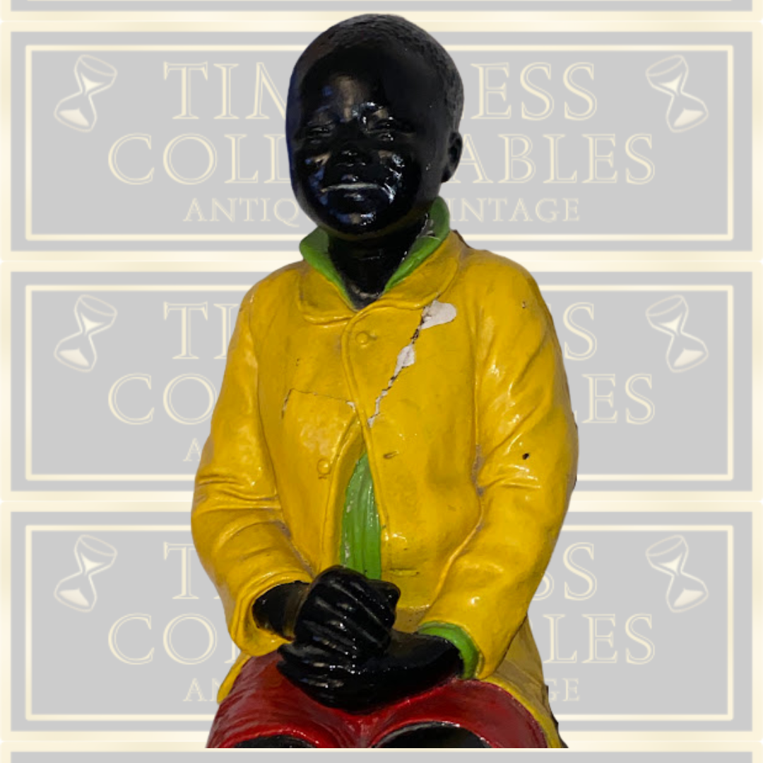 Antique Goldscheider Black Boy On A Wooden Chair