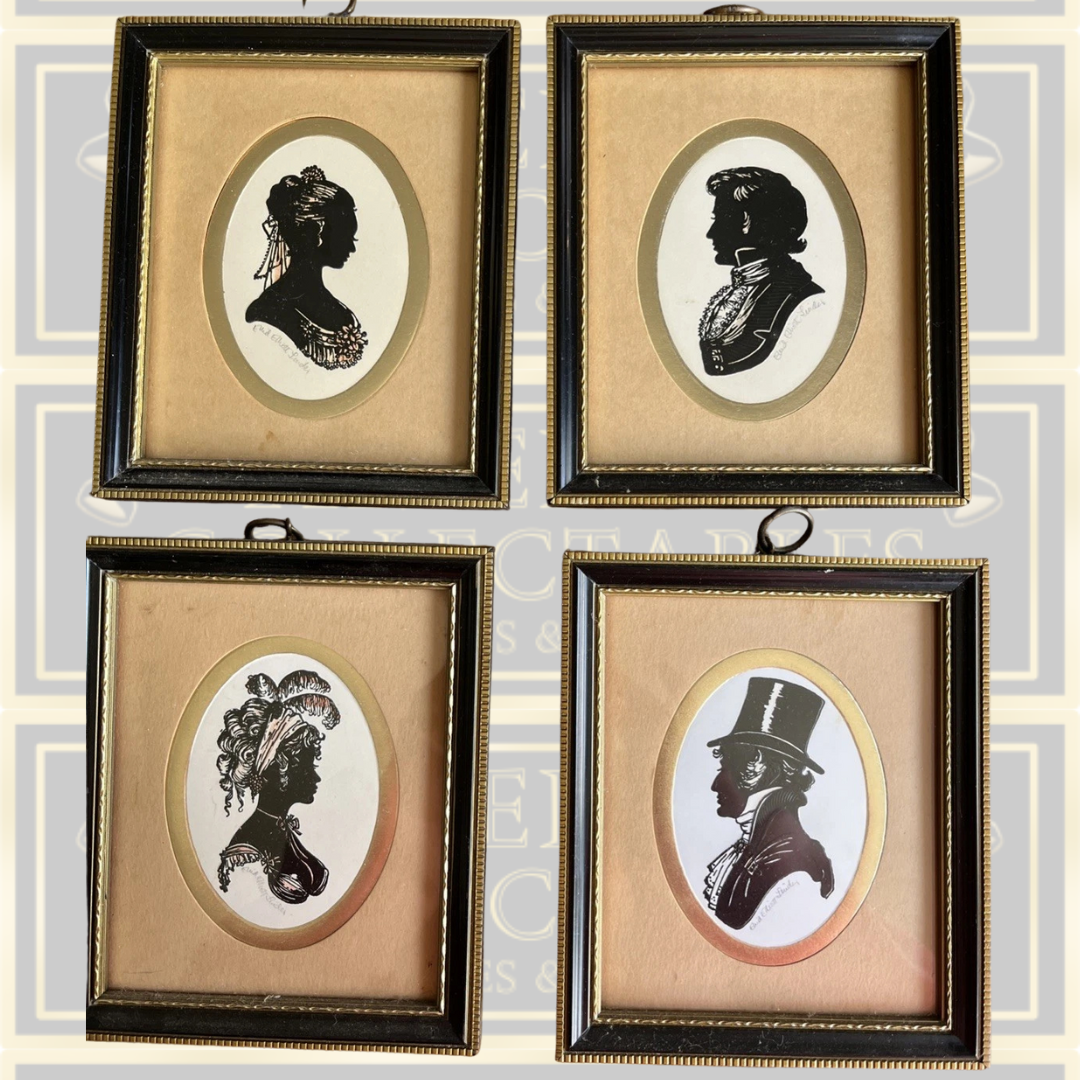 Vintage Four Framed Miniature Silhouette Portraits