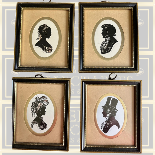 Vintage Four Framed Miniature Silhouette Portraits