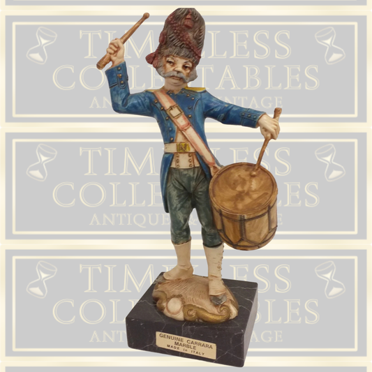 Vintage Military Drummer Soldier Figure Statue Carrara Marble