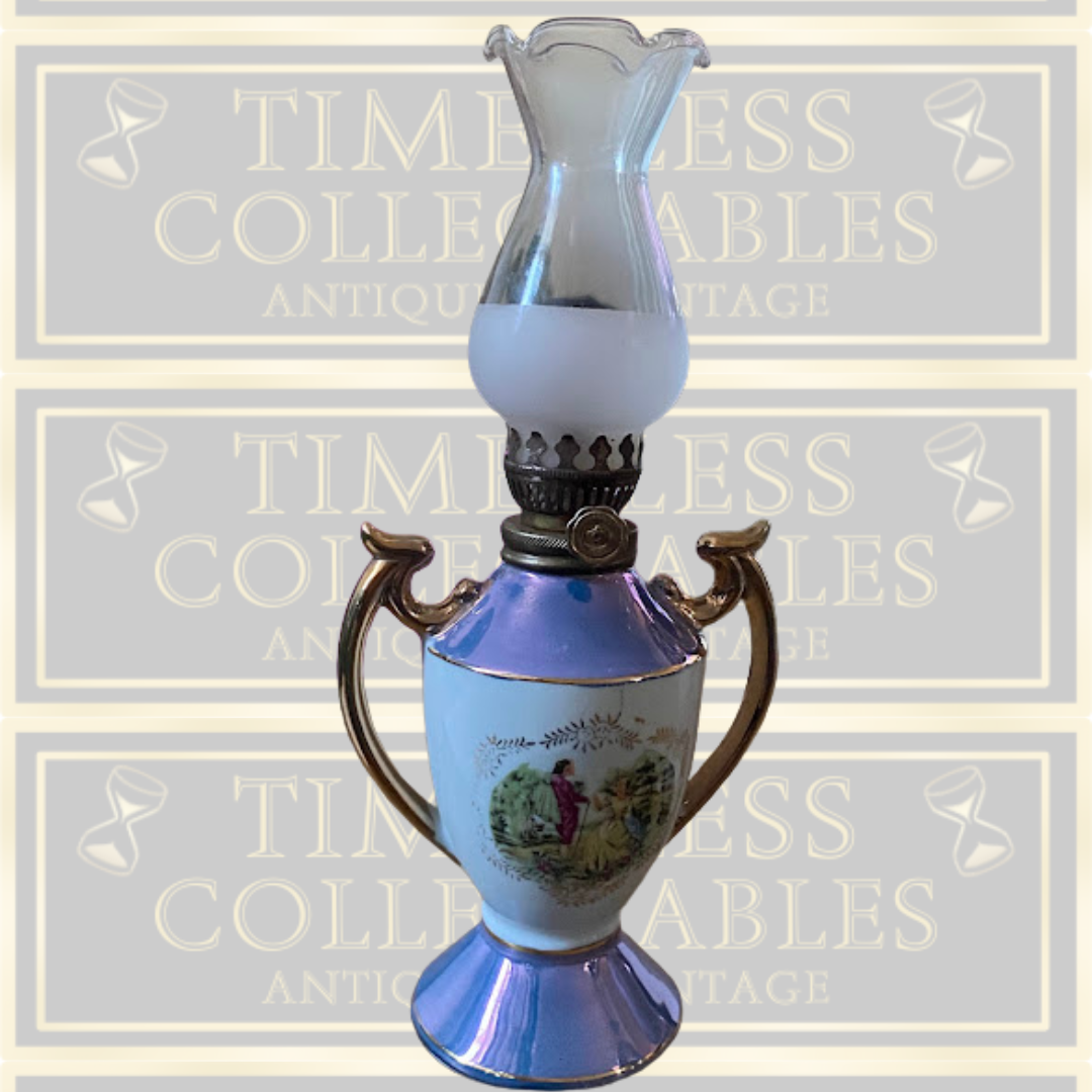 Vintage French Rococo Style Oil Lamp With Frosted Tulip Glass