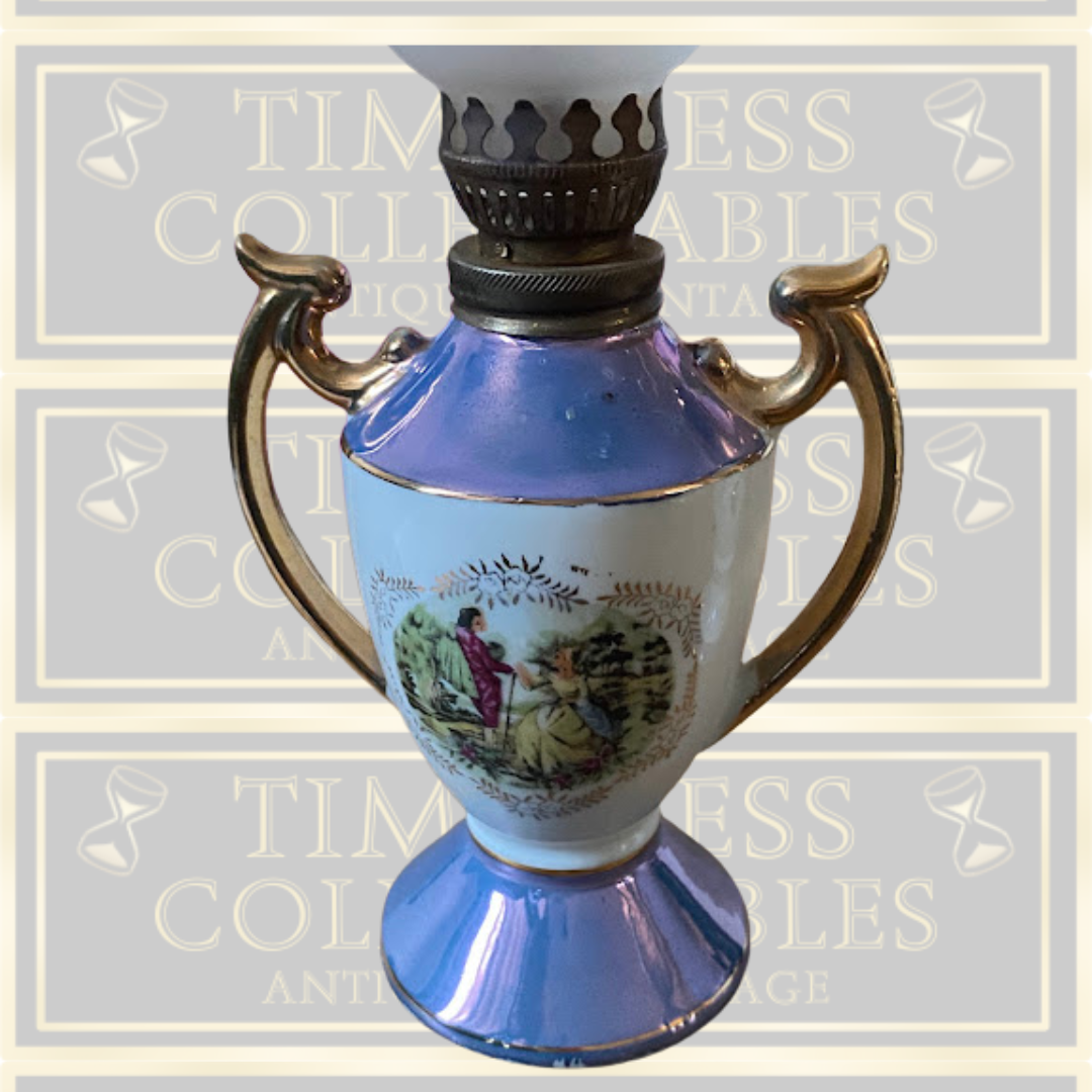 Vintage French Rococo Style Oil Lamp With Frosted Tulip Glass