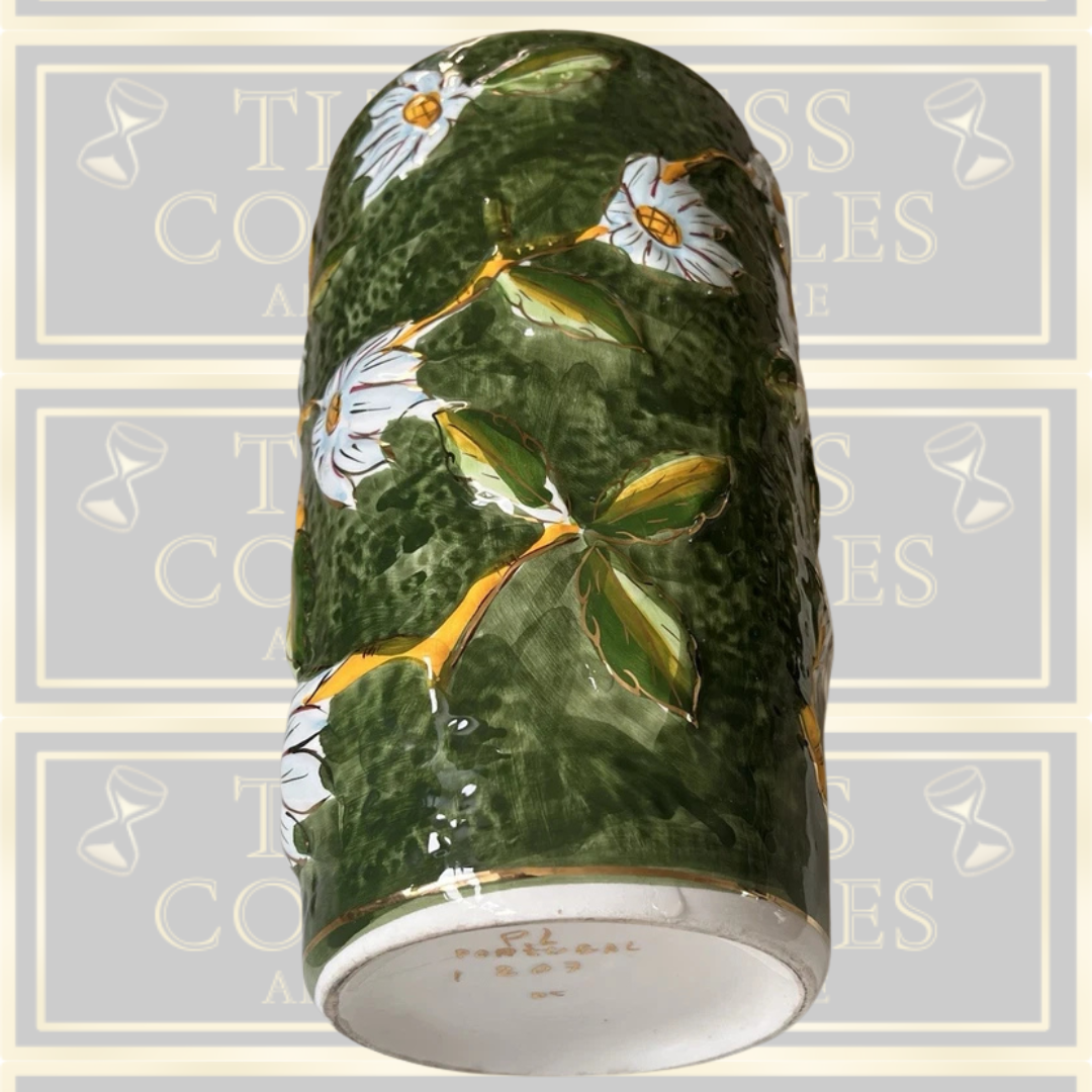 Vintage Green Floral Majolica Style Vase