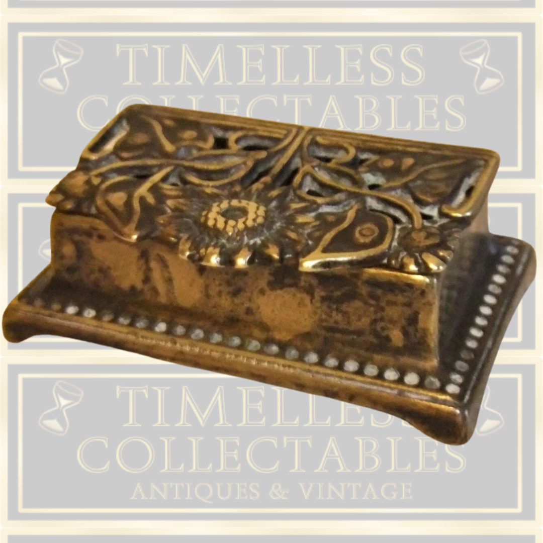 Vintage Bonze Art Nouveau Flower Design Stamp Holder