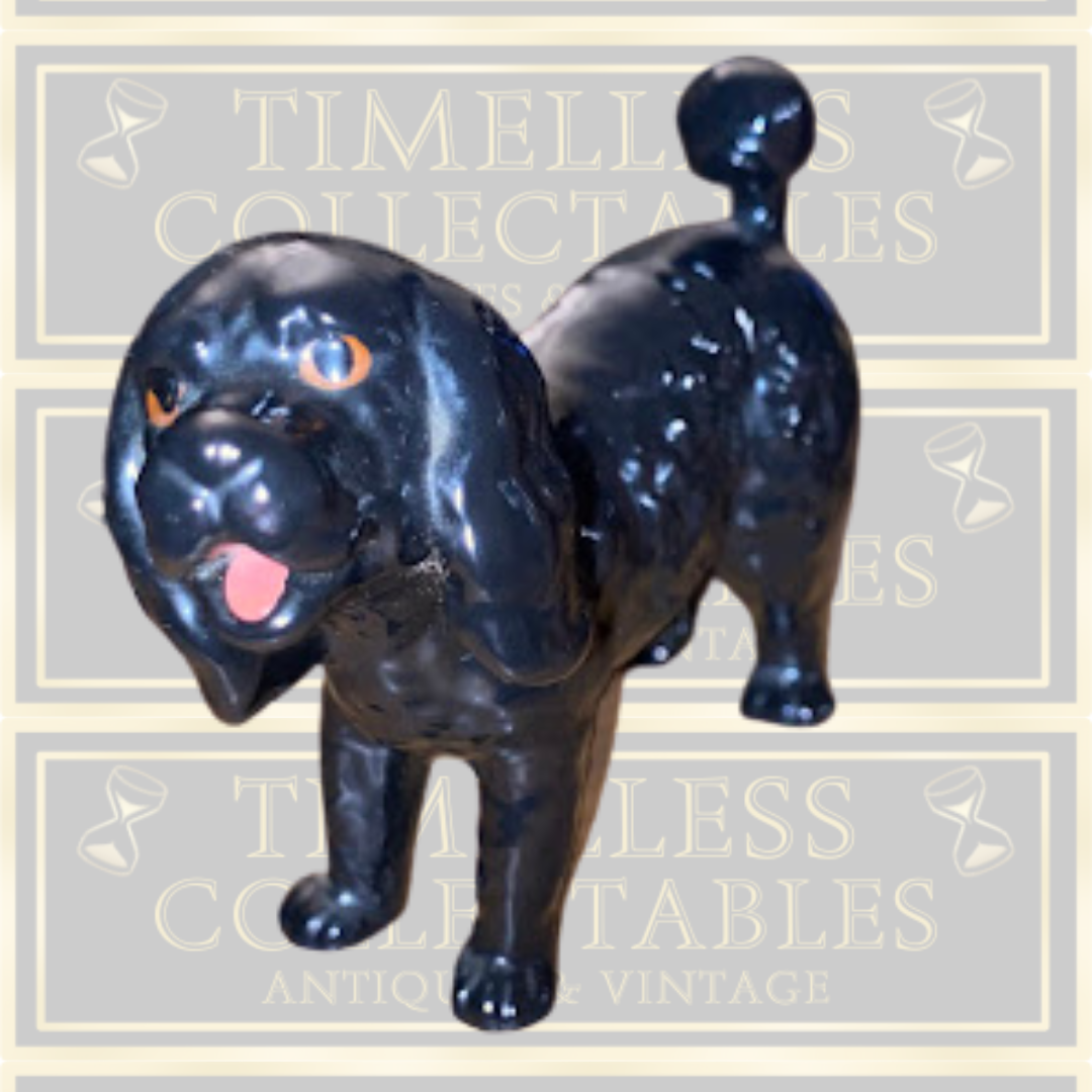Vintage Glossy Black Glazed Poodle Dog