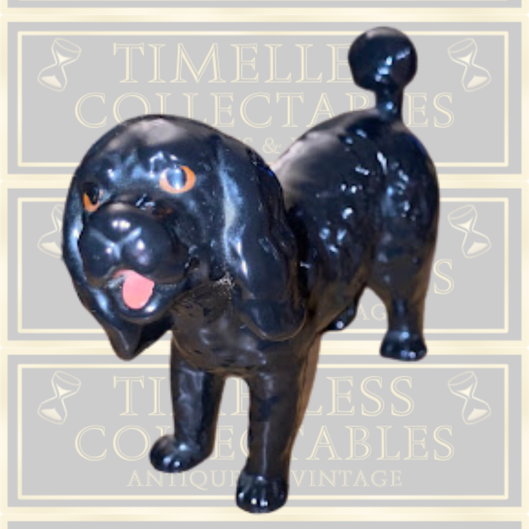 Vintage Glossy Black Glazed Poodle Dog