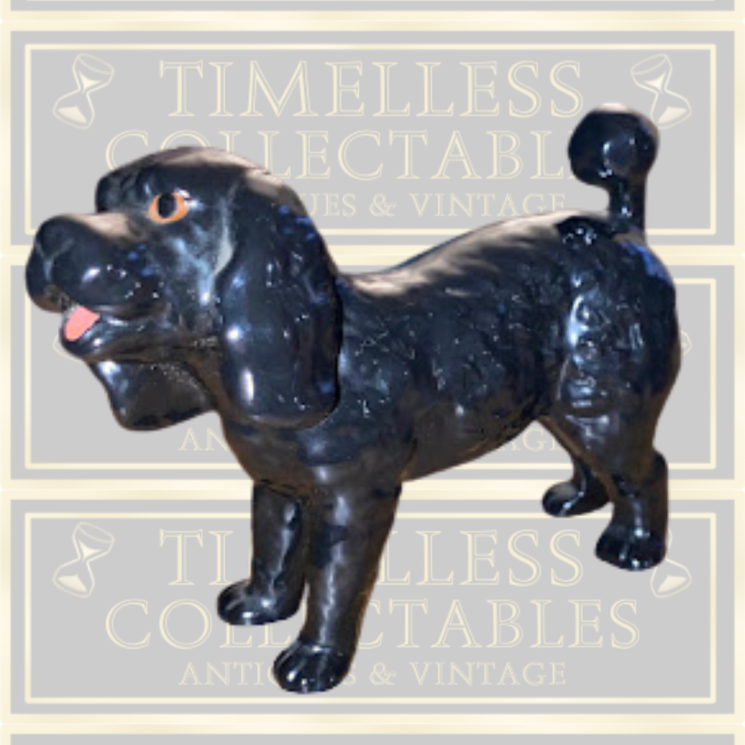 Vintage Glossy Black Glazed Poodle Dog
