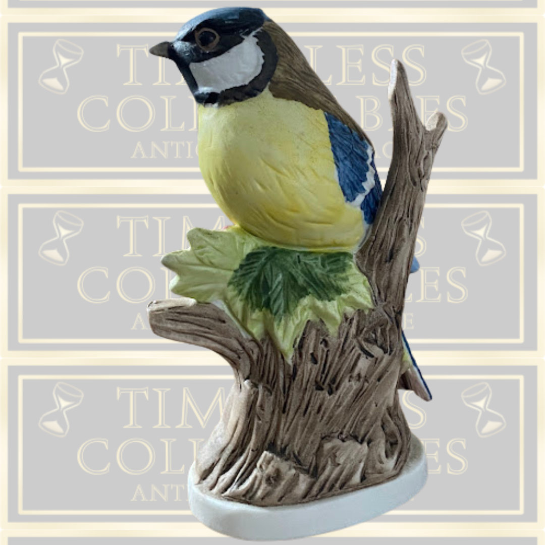 Vintage Bisque Blue Tit Bird Ornament