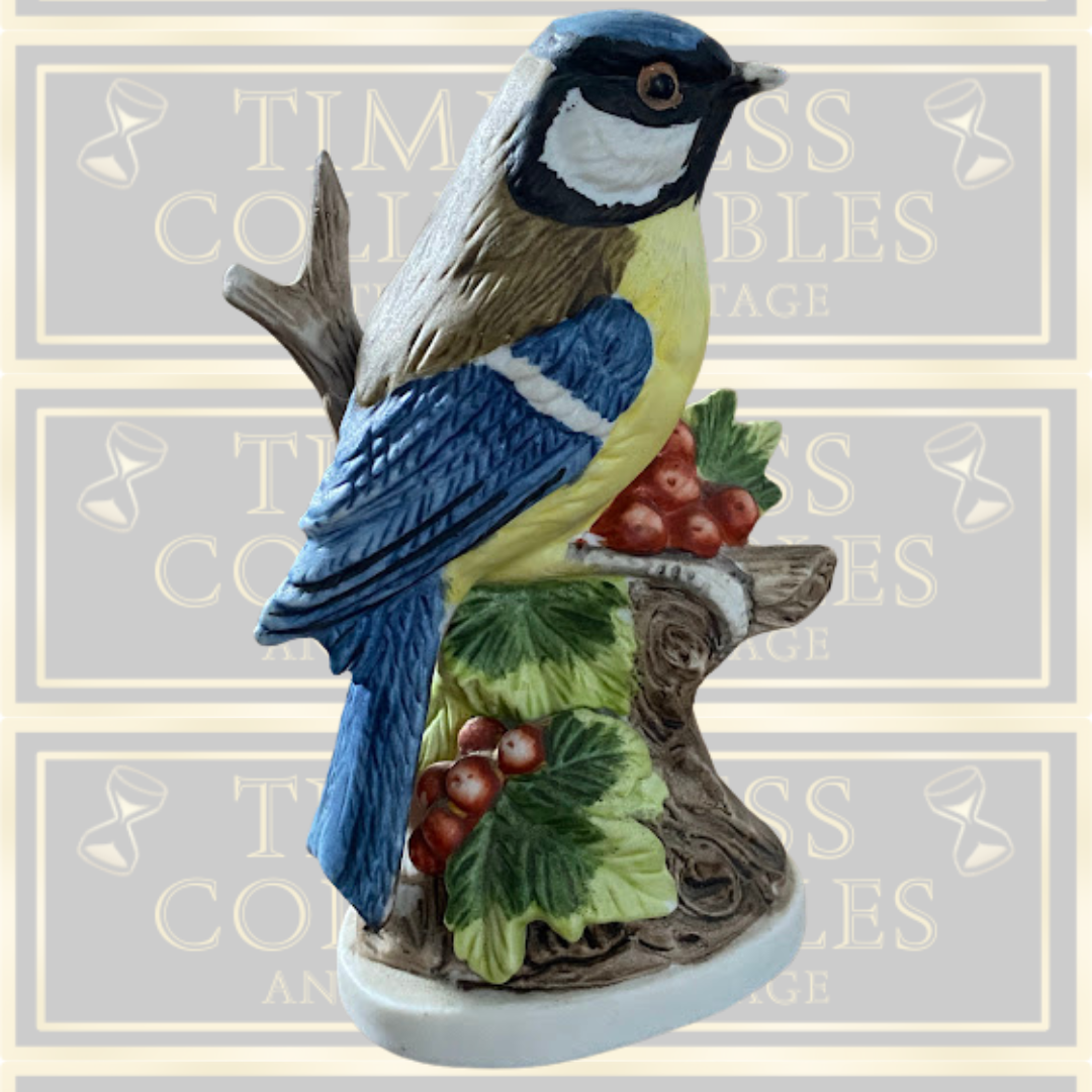 Vintage Bisque Blue Tit Bird Ornament