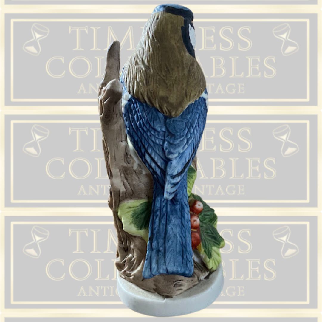 Vintage Bisque Blue Tit Bird Ornament