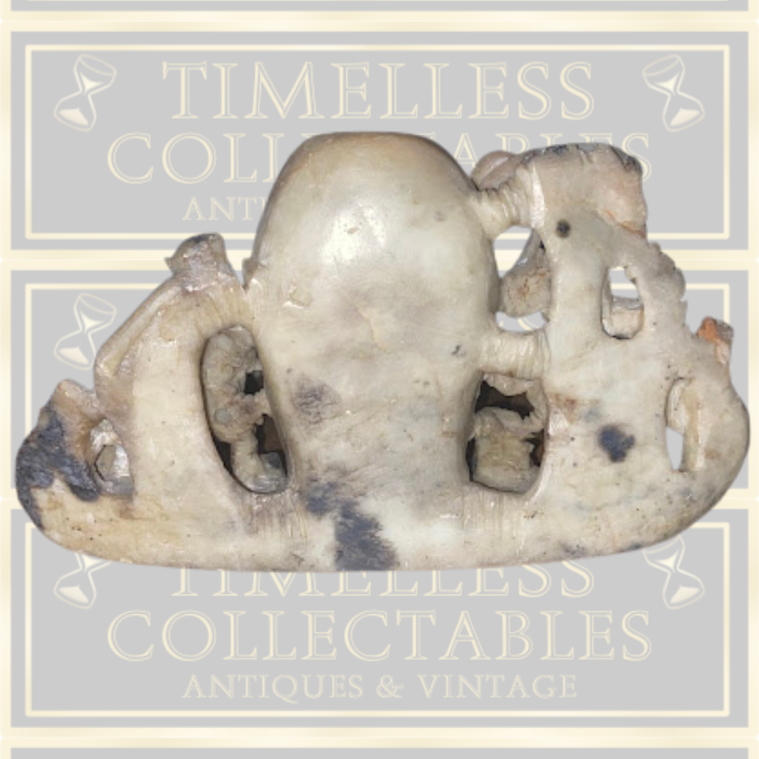 Vintage Large Chinese Monkey  & Bird Soapstone Brush Pot