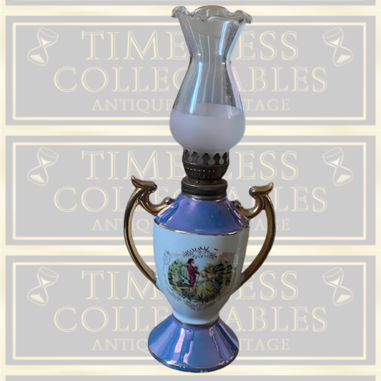 Vintage French Rococo Style Oil Lamp With Frosted Tulip Glass