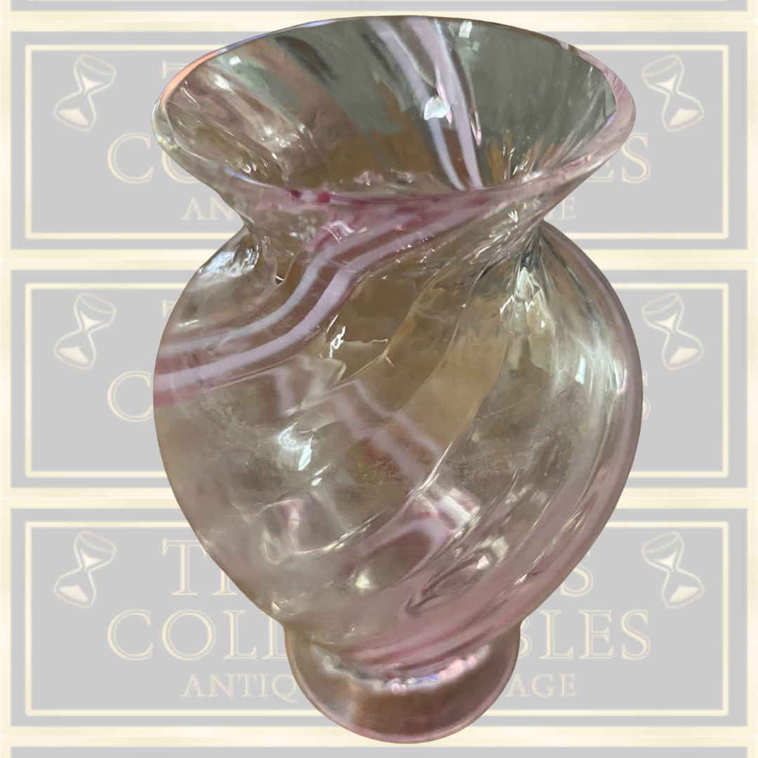 Handmade Caithness Crystal Glass Pink & White Swirl Vase